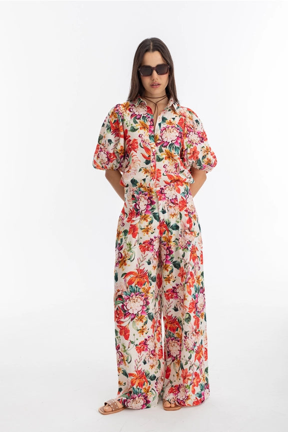 Culotte Linen Pants - Full Bloom Print-Pant-Lanhtropy-XS-Full Bloom-Urbanheer