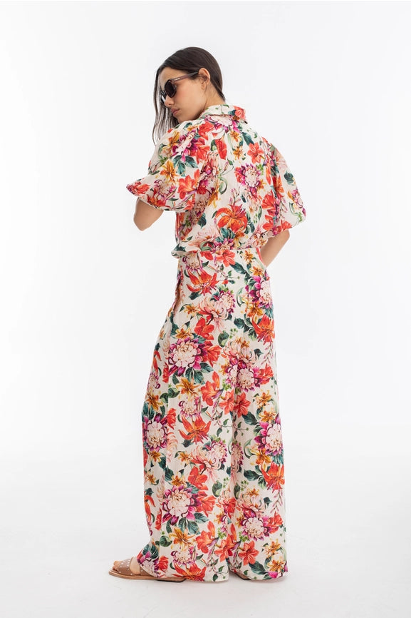 Culotte Linen Pants - Full Bloom Print-Pant-Lanhtropy-XS-Full Bloom-Urbanheer