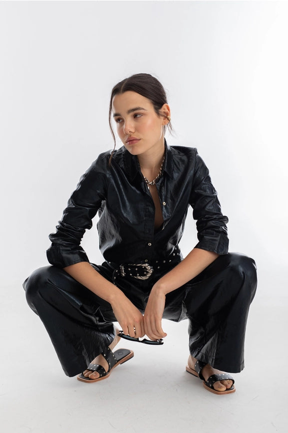 Culotte Metallic Linen Pant - Black-Pants-Lanhtropy-XS-Metallic Black-Urbanheer