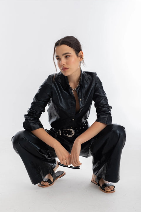 Culotte Metallic Linen Pant - Black-Pants-Lanhtropy-XS-Metallic Black-Urbanheer