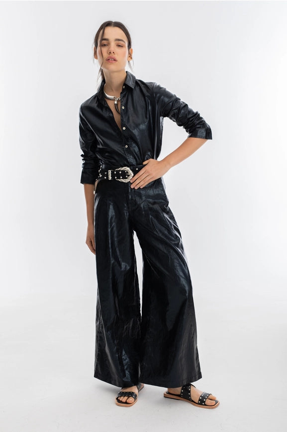 Culotte Metallic Linen Pant - Black-Pants-Lanhtropy-XS-Metallic Black-Urbanheer