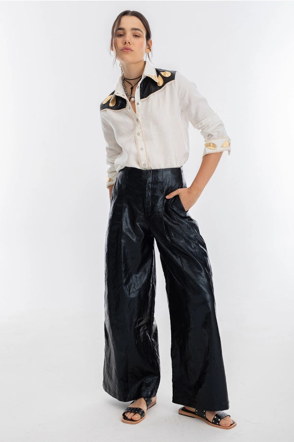 Culotte Metallic Linen Pant - Black-Pants-Lanhtropy-XS-Metallic Black-Urbanheer