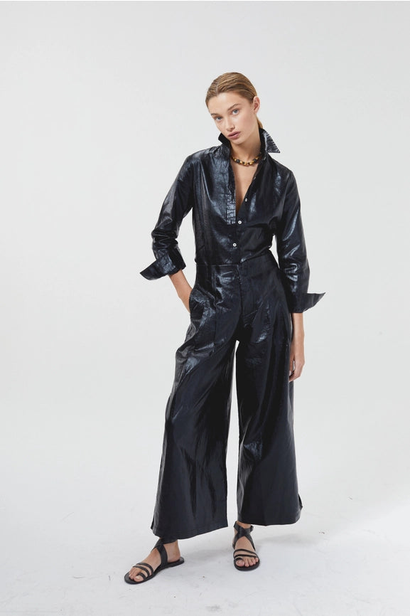 Culotte Metallic Linen Pant - Black-Pants-Lanhtropy-XS-Metallic Black-Urbanheer