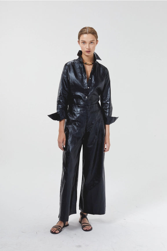 Culotte Metallic Linen Pant - Black-Pants-Lanhtropy-XS-Metallic Black-Urbanheer