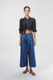 Culotte Metallic Linen Pant - Dark Blue