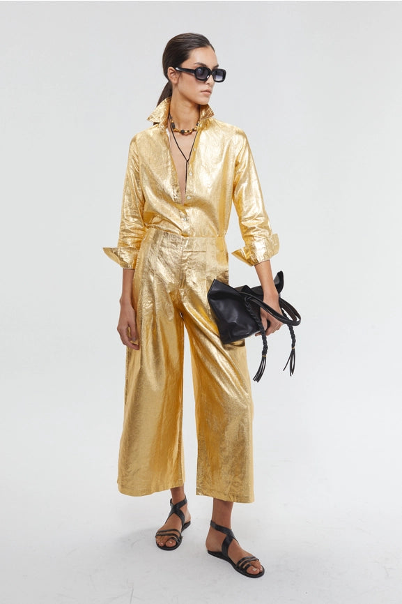 Culotte Metallic Linen Pant - Gold-Pant-Lanhtropy-XS-Gold-Urbanheer