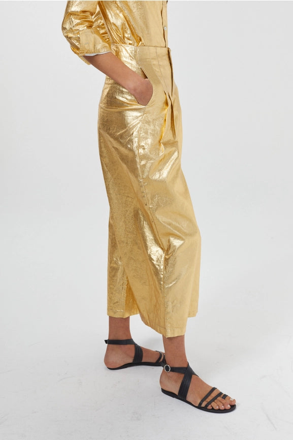 Culotte Metallic Linen Pant - Gold-Pant-Lanhtropy-XS-Gold-Urbanheer