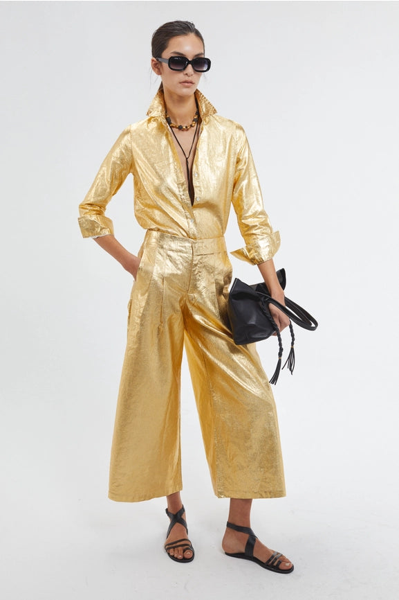 Culotte Metallic Linen Pant - Gold-Pant-Lanhtropy-XS-Gold-Urbanheer