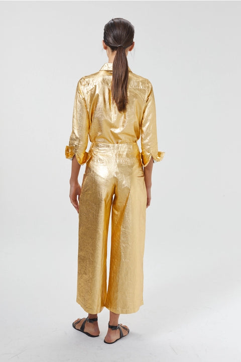 Culotte Metallic Linen Pant - Gold-Pants-Lanhtropy-XS-Gold-Urbanheer