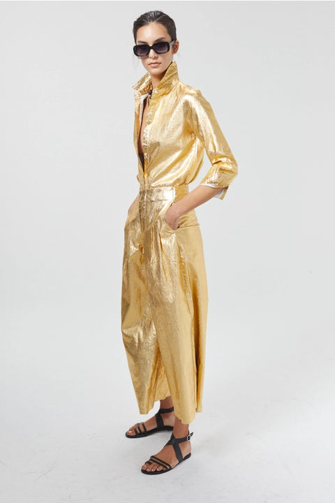 Culotte Metallic Linen Pant - Gold-Pants-Lanhtropy-XS-Gold-Urbanheer