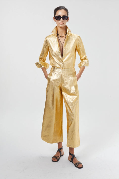 Culotte Metallic Linen Pant - Gold-Pants-Lanhtropy-XS-Gold-Urbanheer