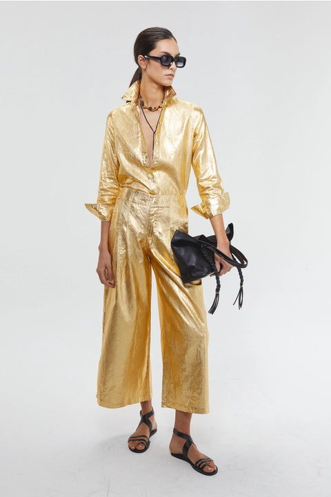Culotte Metallic Linen Pant - Gold-Pants-Lanhtropy-XS-Gold-Urbanheer
