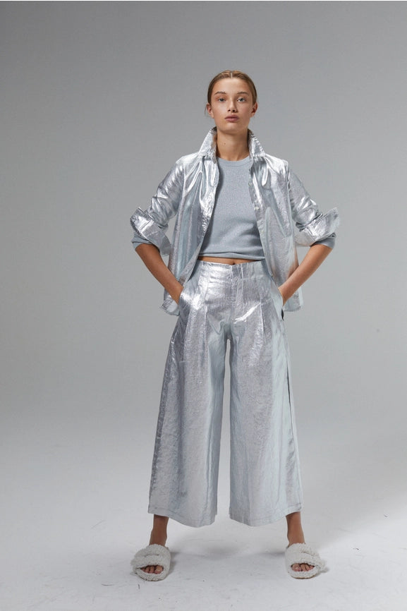 Culotte Metallic Linen Pant - New Silver-Pant-Lanhtropy-XS-New Silver-Urbanheer