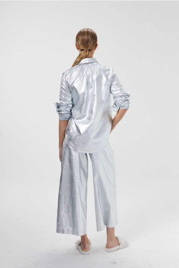 Culotte Metallic Linen Pant - New Silver-Pant-Lanhtropy-XS-New Silver-Urbanheer
