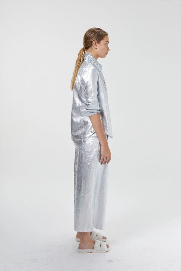 Culotte Metallic Linen Pant - New Silver-Pant-Lanhtropy-XS-New Silver-Urbanheer