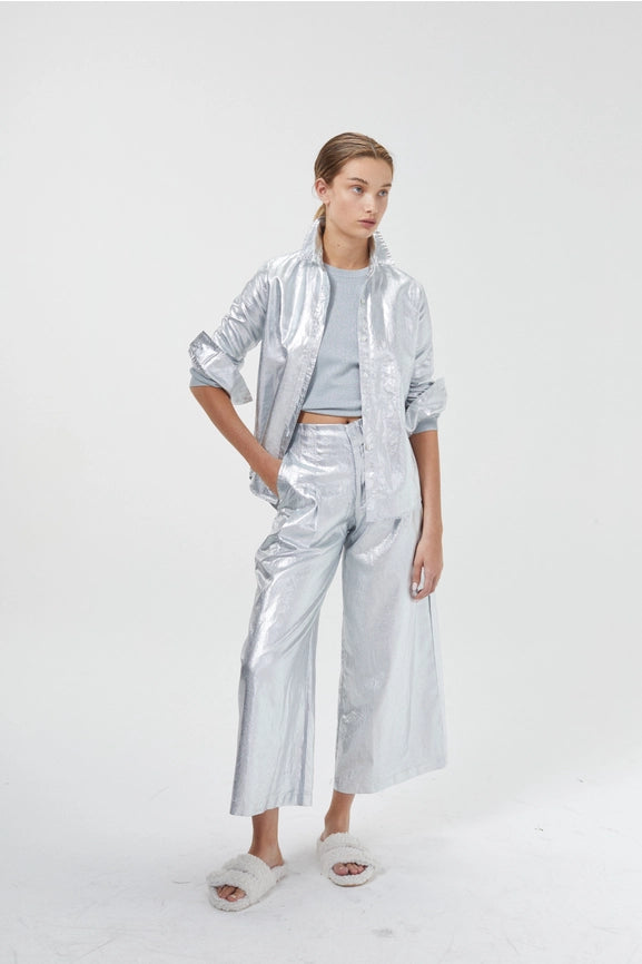 Culotte Metallic Linen Pant - New Silver-Pant-Lanhtropy-XS-New Silver-Urbanheer