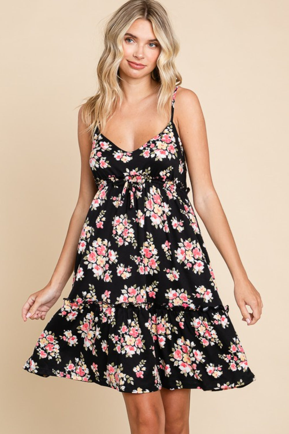 Culture Code Full Size Floral Frill Cami Dress-Street 360-Black-S-Urbanheer