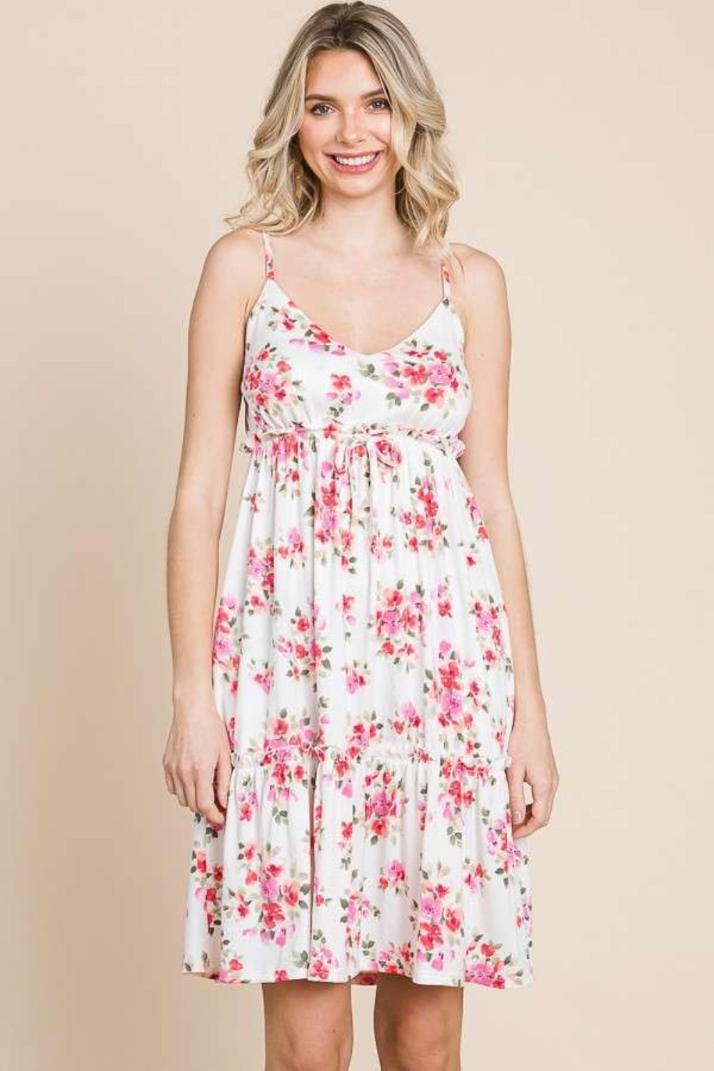 Culture Code Full Size Floral Frill Cami Dress-Street 360-Ivory-S-Urbanheer