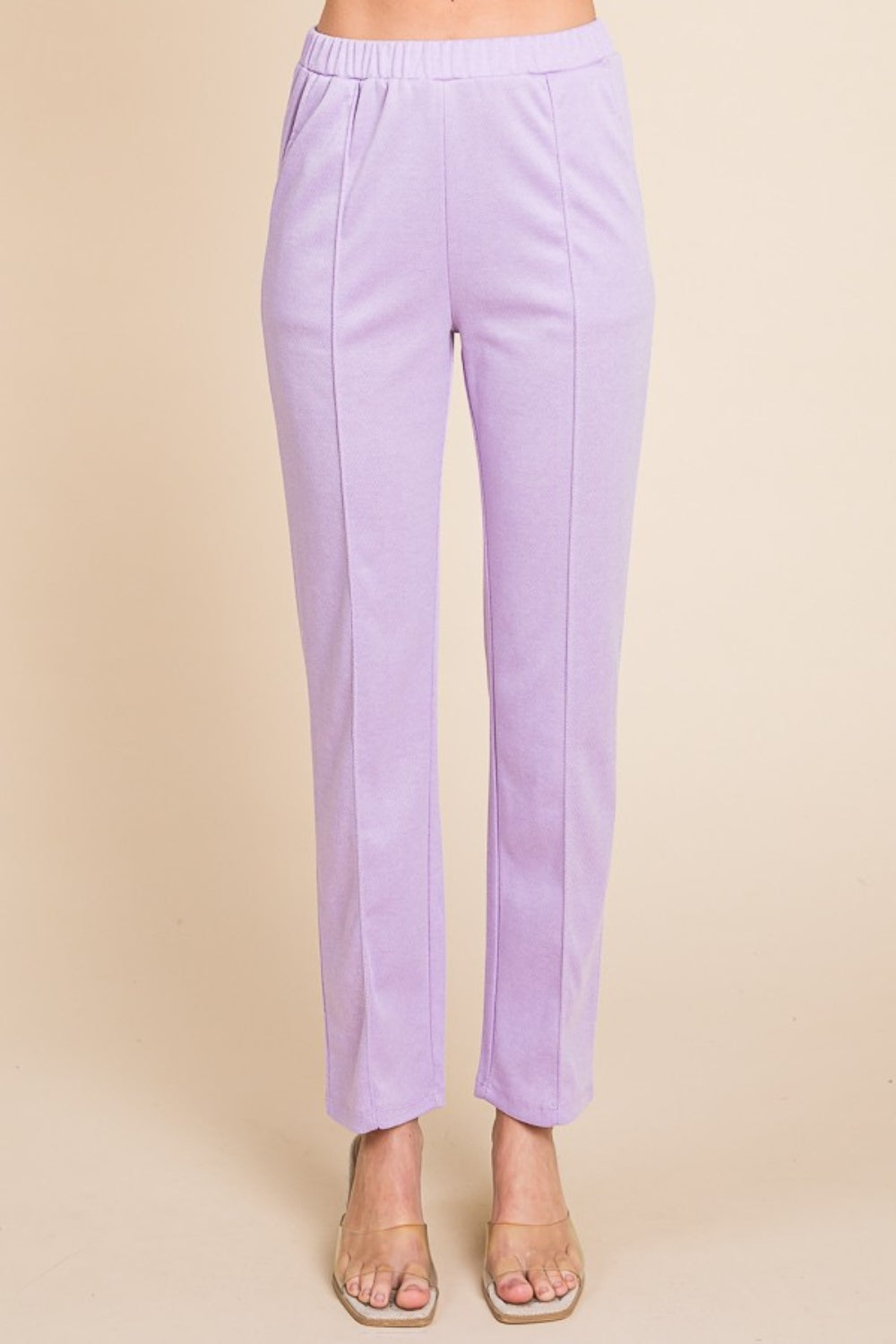 Culture Code Full Size Pin Tuck Detail Slim Pants-Street 360-Lilac-S-Urbanheer
