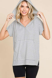 Culture Code Full Size Striped Short Sleeve Hooded Top-Street 360-Black-S-Urbanheer