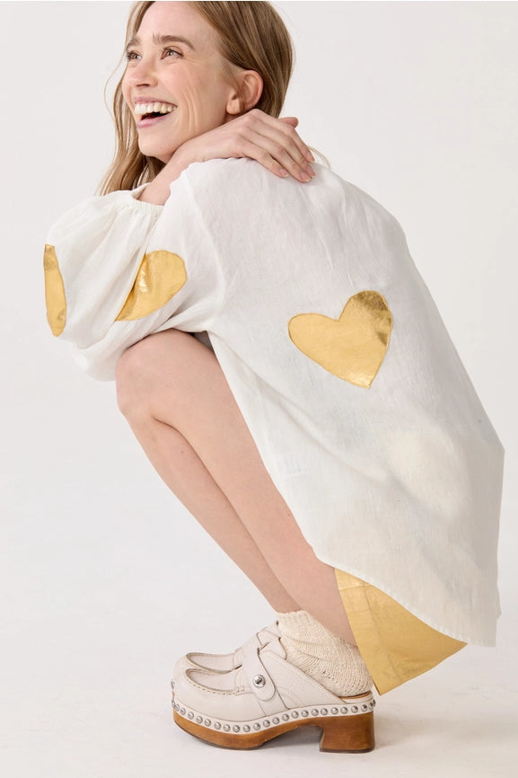 Cupid Linen Shirt - Off-White w/ Gold Hearts-Shirt-Lanhtropy-XS-Off-White with Gold Hearts-Urbanheer