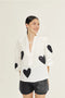 Cupid Linen Shirt - Off-White with Metallic Black Hearts-Shirt-Lanhtropy-S-Off-white w/Foil Dark Blue Hearts-Urbanheer