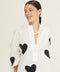 Cupid Linen Shirt - Off-White with Metallic Black Hearts-Shirt-Lanhtropy-S-Off-white w/Foil Dark Blue Hearts-Urbanheer