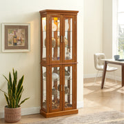 Curio Cabinet Lighted Curio Diapaly Cabinet with Adjustable Shelves and Mirrored Back Panel,-UH Decor-Default-Urbanheer