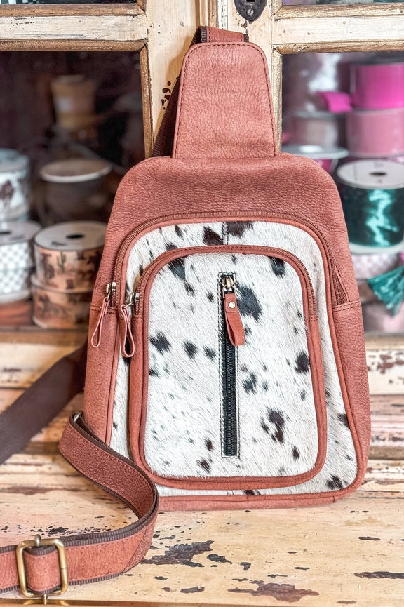 Custom Branded Cowhide with Your Farm Brand, Initials, Logo, Sling Bag, Crossbody Bag, Bum Bag, Cow Print Purse-Purs-The Sterling Gypsy-12”x10”-Urbanheer