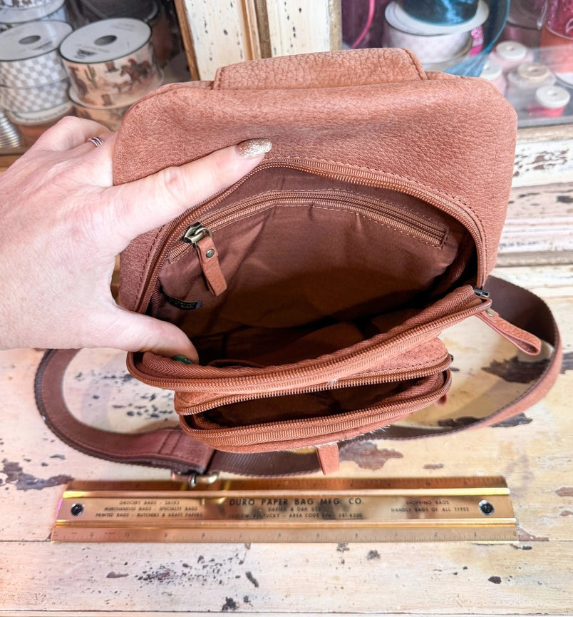 Custom Branded Cowhide with Your Farm Brand, Initials, Logo, Sling Bag, Crossbody Bag, Bum Bag, Cow Print Purse-Purs-The Sterling Gypsy-12”x10”-Urbanheer