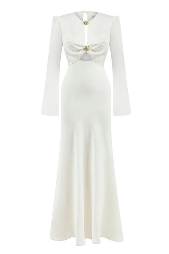 Cut-Out Detailed Maxi Dress-Dress-NOCTURNE-XS-Off-white-Urbanheer