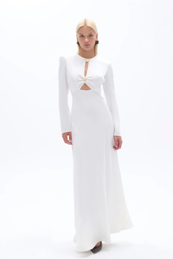 Cut-Out Detailed Maxi Dress-Dress-NOCTURNE-XS-Off-white-Urbanheer