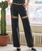 Cut Out Front Rhinestone Washed Denim Jeans Black-Jeans-Blue B-S-Black-Urbanheer