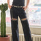 Cut Out Front Rhinestone Washed Denim Jeans Black-Jeans-Blue B-S-Black-Urbanheer
