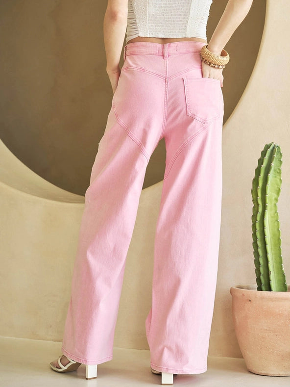 Cut Out Front Rhinestone Washed Denim Jeans Pink-Jeans-Blue B-S-Pink-Urbanheer