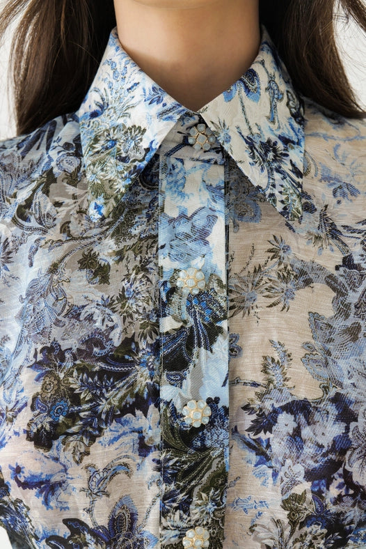 Cyrus Silk Puff Sleeve Blouse-Blouse-WE ARE KINDRED-AU 6 / US 2-ULTRAMARINE FLORAL-Urbanheer