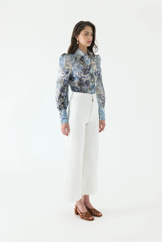 Cyrus Silk Puff Sleeve Blouse-Blouse-WE ARE KINDRED-AU 6 / US 2-ULTRAMARINE FLORAL-Urbanheer