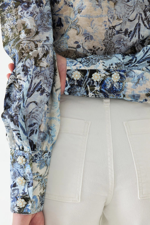 Cyrus Silk Puff Sleeve Blouse-Blouse-WE ARE KINDRED-AU 6 / US 2-ULTRAMARINE FLORAL-Urbanheer