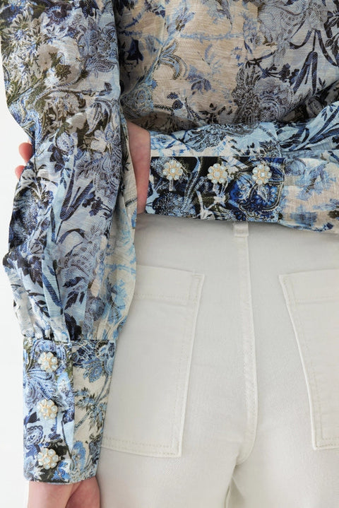 Cyrus Silk Puff Sleeve Blouse-Blouse-WE ARE KINDRED-AU 6 / US 2-ULTRAMARINE FLORAL-Urbanheer