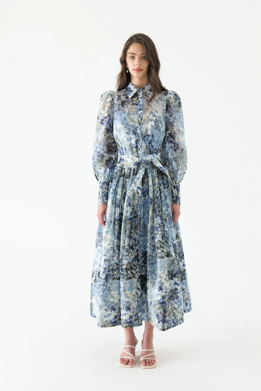 Cyrus Silk Shirt Maxi Dress-Dress-WE ARE KINDRED-AU 6 / US 2-ULTRAMARINE FLORAL-Urbanheer