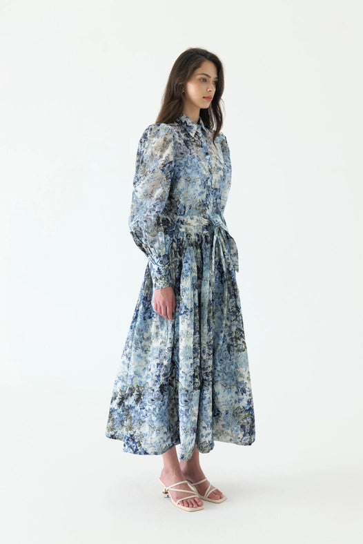 Cyrus Silk Shirt Maxi Dress-Dress-WE ARE KINDRED-AU 6 / US 2-ULTRAMARINE FLORAL-Urbanheer