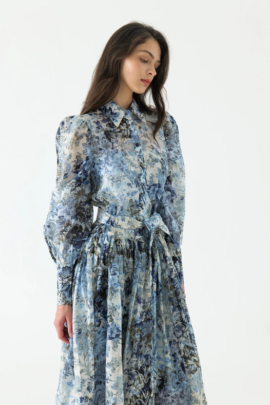 Cyrus Silk Shirt Maxi Dress-Dress-WE ARE KINDRED-AU 6 / US 2-ULTRAMARINE FLORAL-Urbanheer