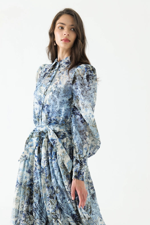 Cyrus Silk Shirt Maxi Dress-Dress-WE ARE KINDRED-AU 6 / US 2-ULTRAMARINE FLORAL-Urbanheer