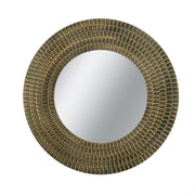 D29.5' Round Gold And Black Wooden Accent Mirror With Woven Texture