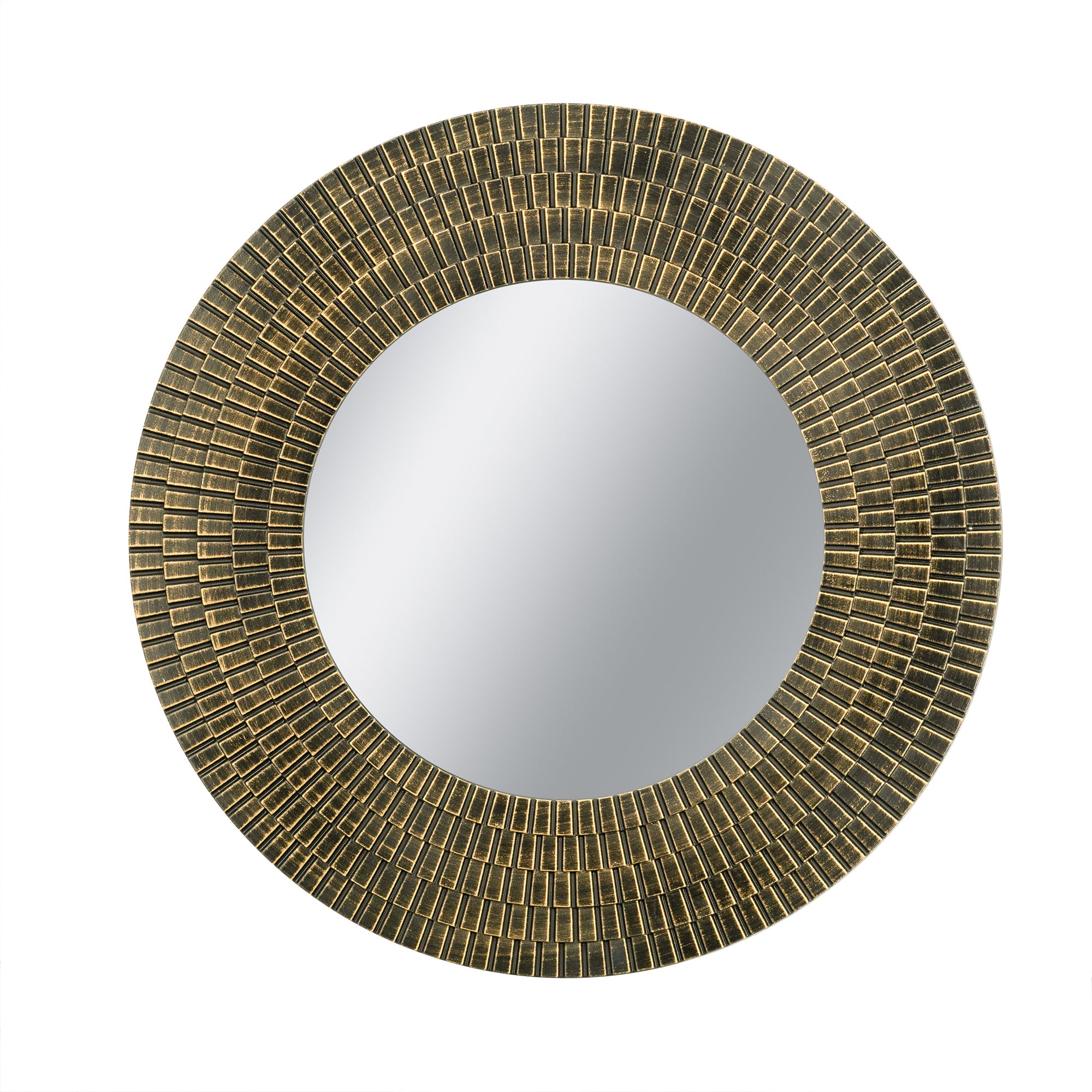 D29.5' Round Gold And Black Wooden Accent Mirror With Woven Texture