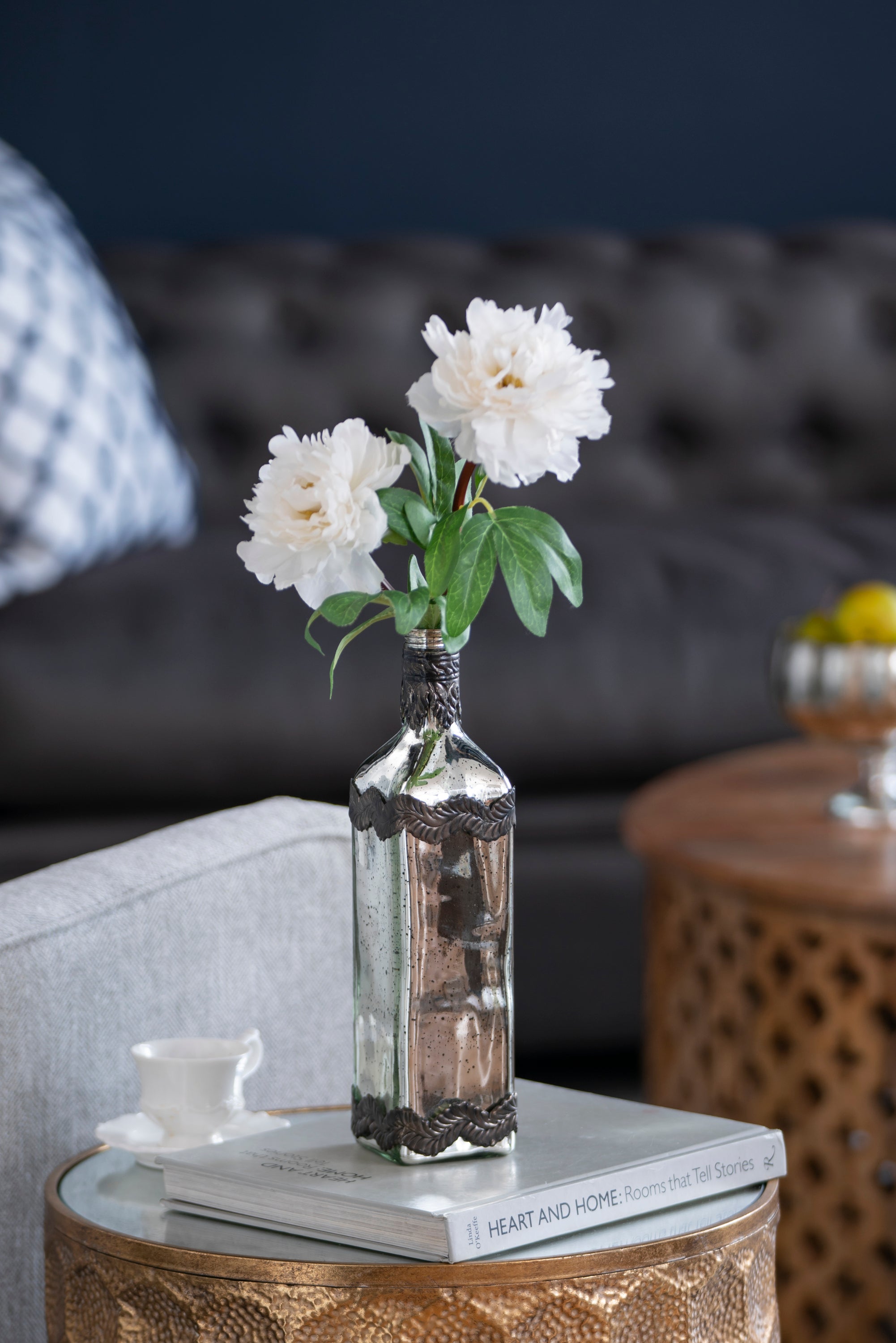 D3x12' Antique Silver Decorative Glass Bottle Vase