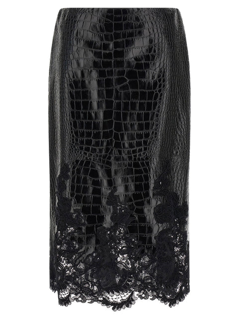 Ermanno Scervino Coconut Print Sheath Skirt With Lace