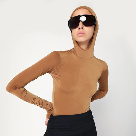 DARKPARK Billie hooded top in caramel colour