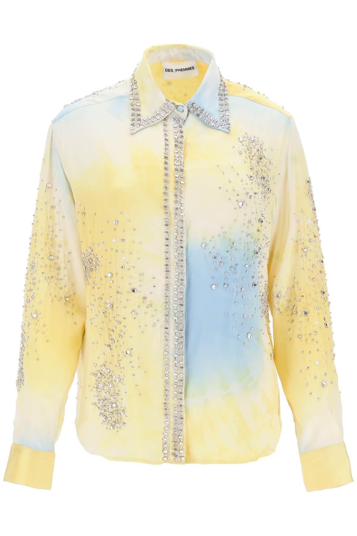 Des Phemmes Silk Satin Shirt With Tie-Dye Effect And Appliques-Women's Fashion - Women's Clothing - Tops & Tees - Tank Tops-Des Phemmes-40-Mixed colours-Urbanheer