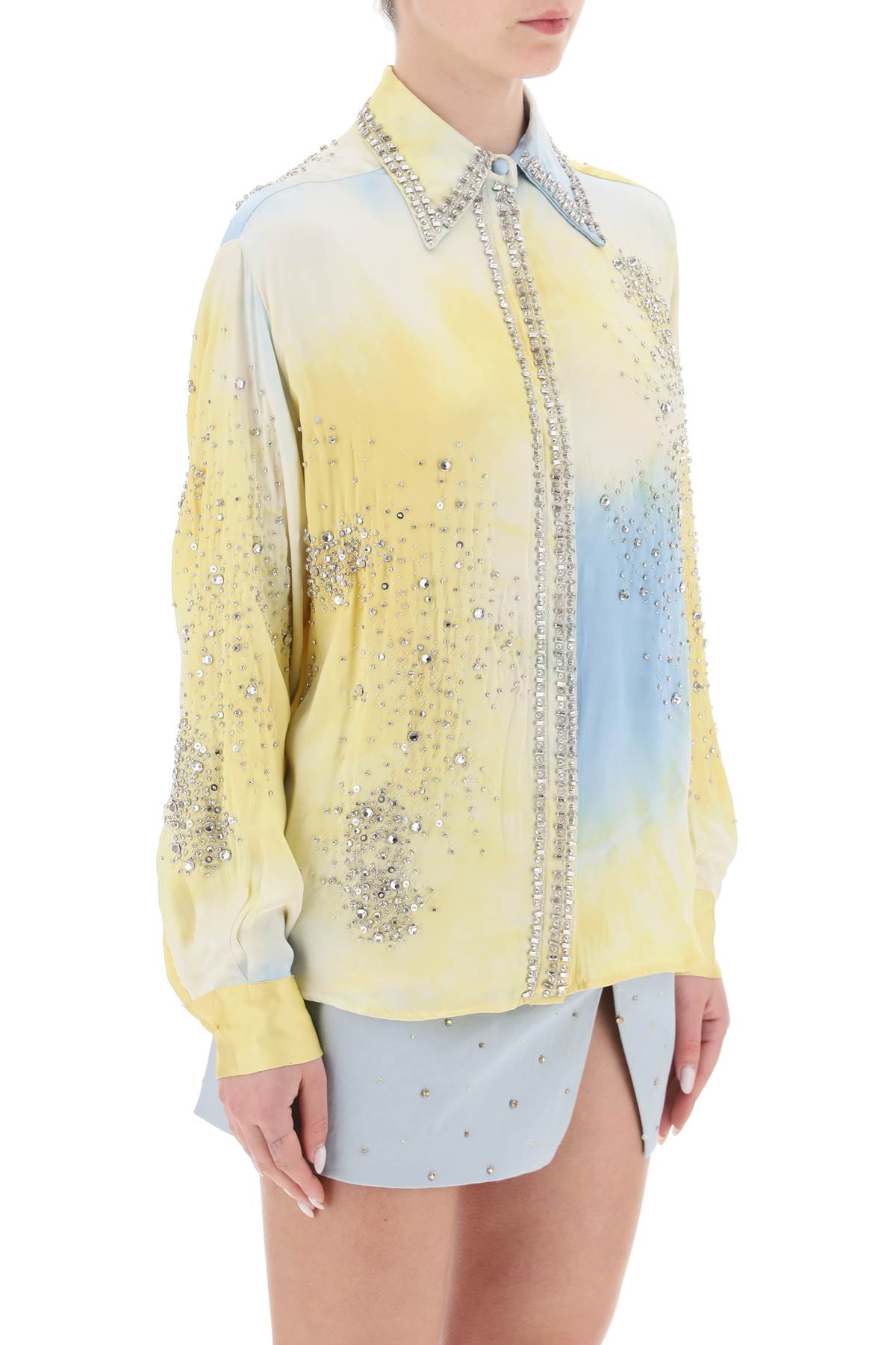 Des Phemmes Silk Satin Shirt With Tie-Dye Effect And Appliques-Women's Fashion - Women's Clothing - Tops & Tees - Tank Tops-Des Phemmes-40-Mixed colours-Urbanheer